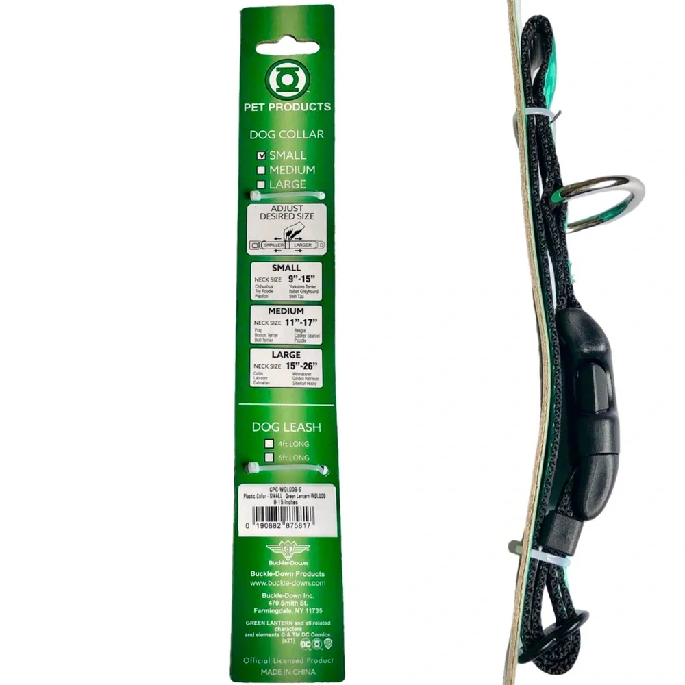 3/$15 NEW GREEN LANTERN Dog Pet Collar Adjustable Green SMALL 9” - 15” Neck Size